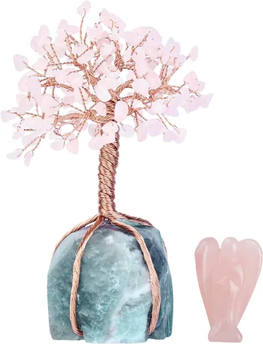 Vista 7 de mookaitedecor Figura decorativa de árbol de dinero de cristal de amatista y figura de ángel guardián para riqueza y suerte
