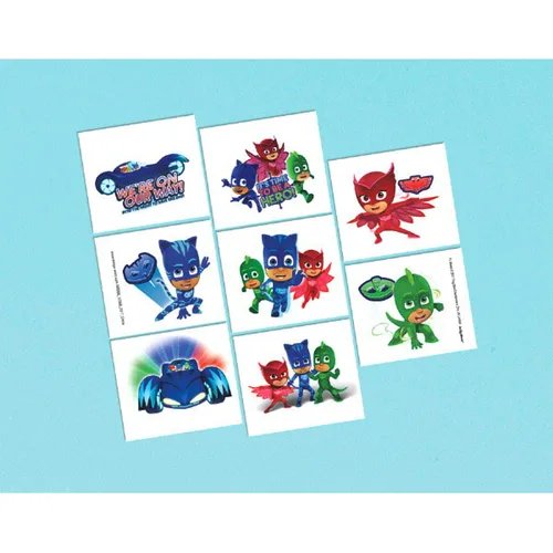 Vista 3 de Vibrantes máscaras de pijama multicolor – 2 x 1.75 pulgadas (paquete de 8) – Tatuajes temporales aptos para niños – Perfecto para bolsas de fiesta