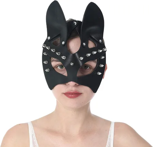Vista 3 de Mumbobyswim Women Leather Masks Masquerade Party Mask for Cosplay Halloween Costume Accessory