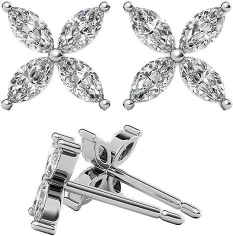 Vista 2 de Aretes de diamantes creados en laboratorio de corte marquesa en oro amarillo blanco de 14 k rosa para mujer