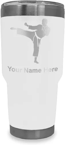 Vista 17 de LaserGram Vaso aislado al vacío de 20 onzas, Karate Man, grabado personalizado incluido (negro) Engraved Gift, Vacuum Insulated Stainless Steel