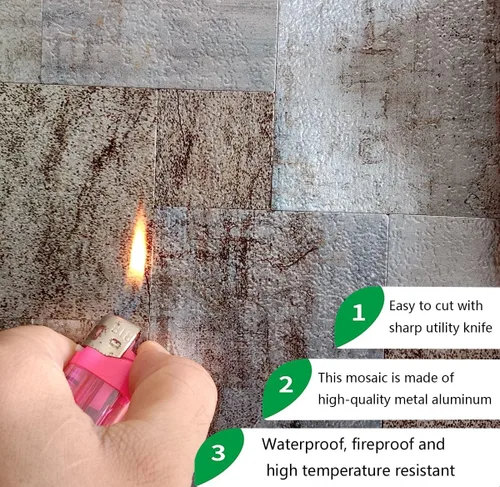 Vista 4 de WEIMEISC Azulejo de 10 hojas para salpicaduras de despegar y pegar, paneles de pared 3D de aluminio autoadhesivos, mosaico de metal para cocina