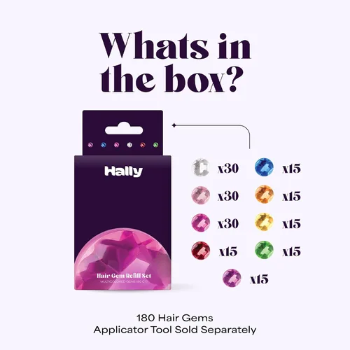 Vista 3 de Hally Hair Juego de Recambio de Bolígrafo de Gemas - Incluye 180 Pegatinas de Gemas Adhesivas Multicolor Joyas para el Cabello - Accesorios Clásico