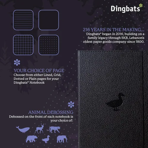 Vista 2 de Dingbats* Cuaderno de Escritura con Líneas de Vida Silvestre A5 - Tapa Dura de Cuero Vegano - Ideal para Trabajo, Viajes - Bolsillo, Cierre Elástico