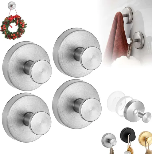 Vista 13 de Suction Cup Hooks for Wreaths on Glass, No-Drill Shower Hooks (Silver,6PCS)
