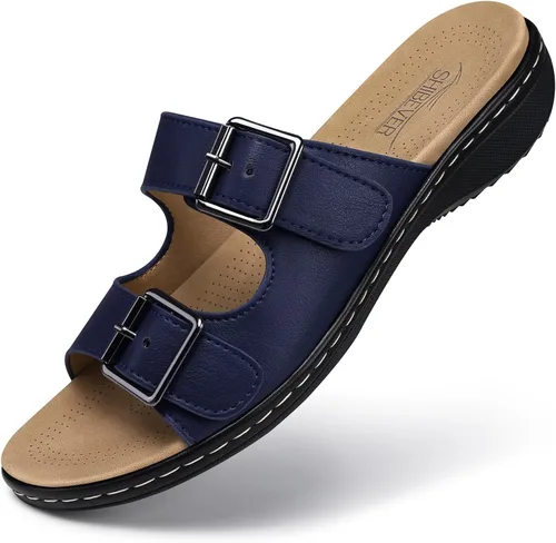 Vista 8 de SHIBEVER Sandalias planas para mujer: antideslizantes, con soporte para el arco, ortopédicas, para fascitis plantar, cómodas sandalias para caminar