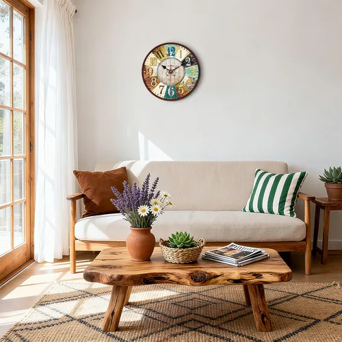 Vista 8 de VIKMARI Reloj de pared de madera de 14 pulgadas, decoración silenciosa del hogar del país francés toscano