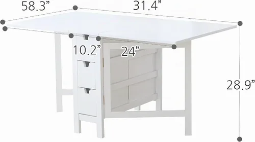 Vista 2 de Livinia Wings - Mesa de comedor de madera con patas de puerta, madera maciza expandible, con hoja caída, ahorro de espacio, con 6 cajones totalmente