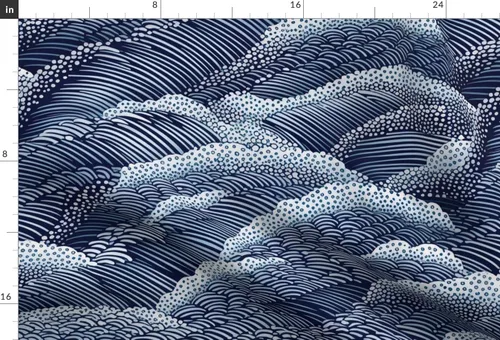 Vista 3 de Spoonflower Tela - Índigo Ondas Moderno Japonés Abstracto Art Deco Azul Marino Contemporáneo Impreso en Tela de Gasa Barrio Gordo - Costura Ropa