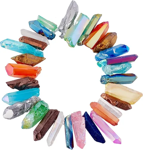 Vista 7 de OLYCRAFT 18 Piezas Puntas de Cristal de Cuarzo Natural 6 Colores Puntas de Cristal de Cuarzo Agujero de 1mm Cuentas de Cristales de Cuarzo Natural