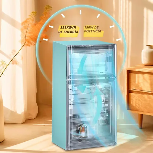 Vista 6 de Mini nevera con freezer, refrigerador pequeño de doble puerta con estantes de vidrio extraíbles, 7 ajustes de temperatura, mango desmontable