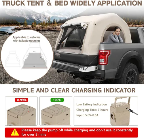 Vista 12 de Tienda de campaña autoinflable con colchón, PU2000mm impermeable, bomba de aire recargable, 3 minutos de instalación rápida Tienda de campaña