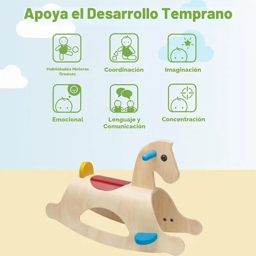 Vista 5 de PlanToys® Caballo mecedor de madera clásico Palomino para niños pequeños