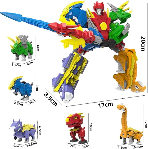 Vista 5 de Juego de juguetes de dinosaurio robot 5 en 1: gran kit de robot transformable para desmontar con 5 figuras de acción de dinosaurio - juguetes