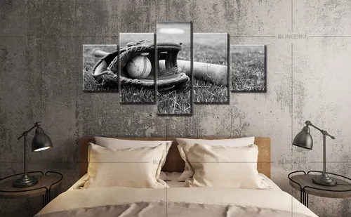 Vista 3 de BLINFEIRU 5 piezas de lienzo de arte de pared – equipo de béisbol rústico con temática deportiva – Decoración moderna para el hogar para niños