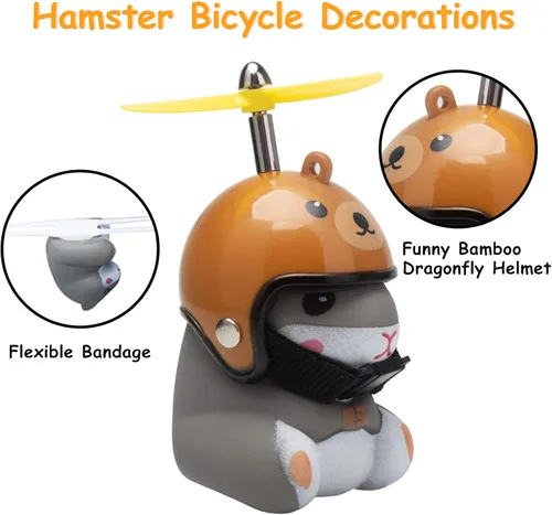 Vista 3 de wonuu Campana de bicicleta de pato con luz y casco, linda bocina de bicicleta de hámster, decoración de salpicadero, campanas de motocicleta