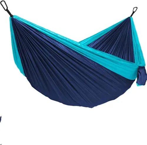 Vista 50 de Hamaca doble ajustable de capacidad de 550 libras con soporte de acero resistente de 10 pies, incluye funda de transporte portátil, fácil de Azul