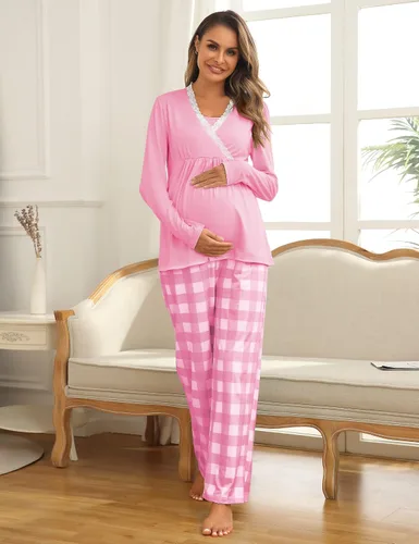 Vista 3 de MISSKY Womens Maternity Nursing Pajama Sets Long Sleeve Pregnancy Pj Set Breastfeeding Sleepwear