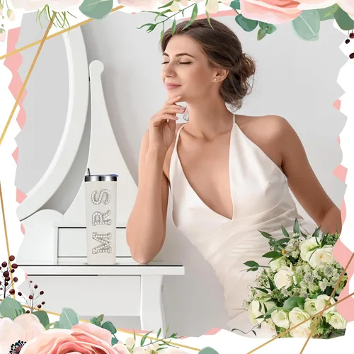 Vista 5 de Zhehao Vasos para novia, de 20 onzas, regalo para novia, vasos de acero inoxidable con tapa, pajita, regalo para novia, botella de agua