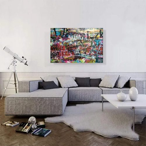 Vista 2 de ARTCANVAS Lienzo decorativo de grafiti sobre sobrecarga, pintura enmarcada estirada, póster, decoración de pared giclée, 40 x 26 pulgadas
