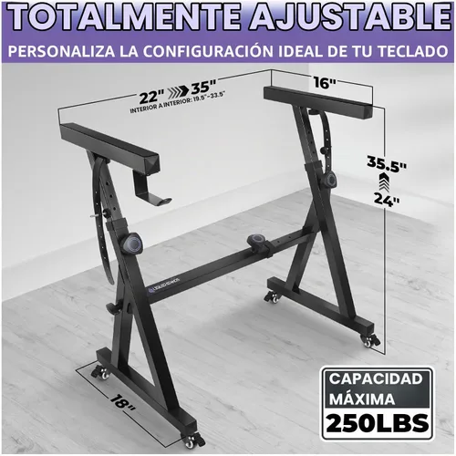 Vista 2 de Liquid Stands - Soporte para teclado con ruedas – Estilo Z ajustable y portátil, profesional, soporte resistente para piano digital en negro – Para