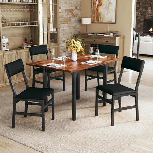 Vista 12 de HUAHUU Juego de mesa de comedor para 4, juego de mesa de cocina extensible con cojines y sillas, conjunto de 4, mesa de comedor rectangular