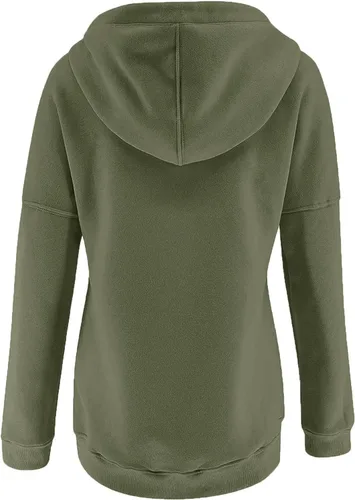 Vista 4 de Sudadera con capucha y media cremallera para mujer, con cordón, atlética, moderna, con bolsillo frontal, manga larga, para otoño