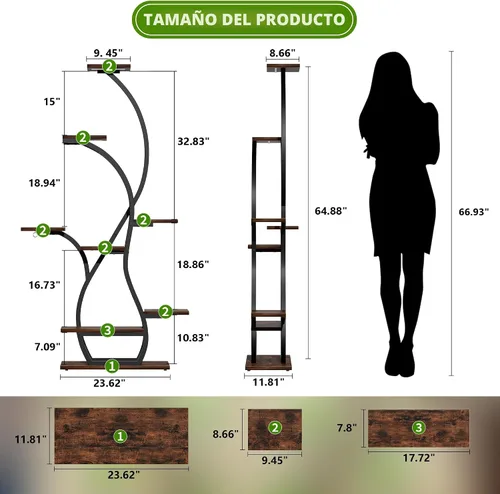 Vista 6 de Soporte para plantas de interior con luces de crecimiento, estante esquinero de 65 pulgadas para interiores, 8 niveles altos iluminados para plantas