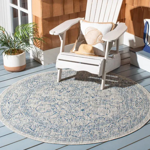 Vista 68 de SAFAVIEH Alfombra lavable al aire libre, colección Courtyard - 2'3" x 5', azul aguamarina y gris, no desprende pelusa y fácil limpieza, ideal