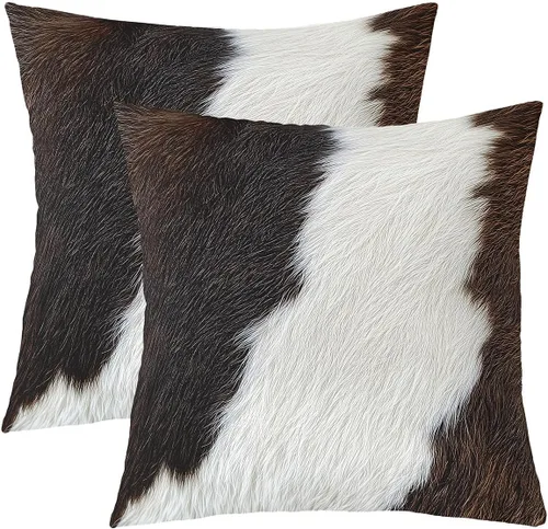 Vista 38 de Juego de 2 fundas de almohada con estampado de piel de vaca de 16"x16", fundas de cojín de piel de vaca para sala de estar, dormitorio, casa