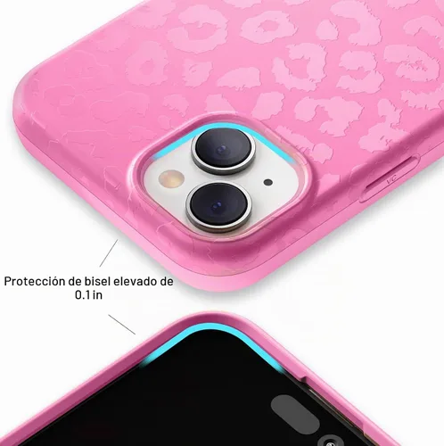 Vista 4 de VELVET CAVIAR Funda para iPhone 15, compatible con MagSafe, probada contra caídas de 10 pies, fundas protectoras de diseño, leopardo color rosa