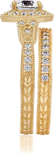 Vista 2 de Tienda Collection Yellow-Gold-Plated Sterling Silver Antique Rings set made with Infinite Elements Cubic Zirconia