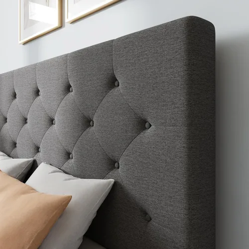 Vista 8 de WEEWAY Base de cama de plataforma tamaño Queen con 4 cajones de almacenamiento, cabecera capitonada con botones de costura de diamante, base de Gris