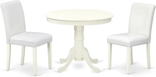 Vista 19 de East West Furniture ANAB3-AWA-05 - Juego de mesa de comedor moderno de 3 piezas, incluye una mesa de cocina redonda con pedestal y 2 sillas