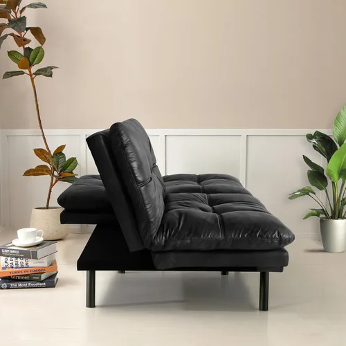 Vista 7 de Opoiar Lounge - Sofá cama de espuma viscoelástica para espacios de vida compactos, sofá biplaza plegable convertible con reposabrazos, cuero