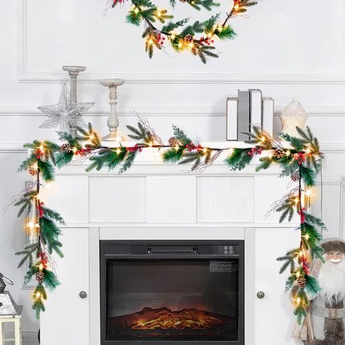 Vista 7 de Guirnalda de Navidad de 6.5 pies con luces de estrella, decoraciones de Navidad preiluminadas, guirnalda iluminada con batería, vegetación más densa