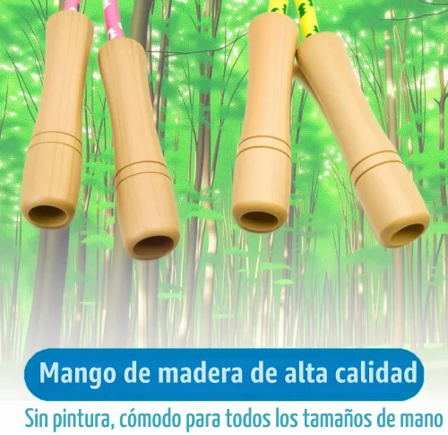 Vista 5 de Cuerda de saltar para niños – Mango de madera – Cuerda de saltar ajustable de algodón trenzado para niños pequeños fitness entrenamiento ejercicio