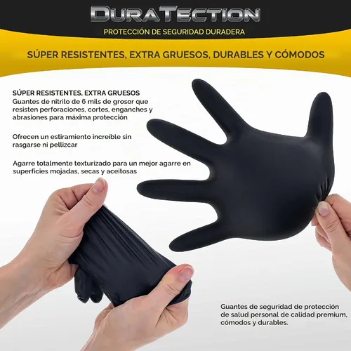 Vista 4 de Dura-Gold - Guantes desechables de nitrilo HD negro, 6 milésimas de pulgada - Sin látex, sin polvo, agarre texturizado