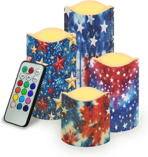 Vista 49 de Jeiento American Flag Flameless Candles 4 Pack 4th of July Home Decoration Flower American Flag LED Candles Battery Operated with Timer Remote