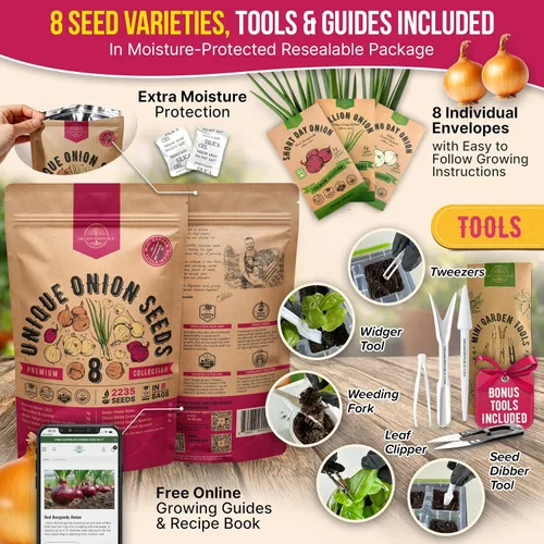 Vista 3 de Organo Republic Paquete variado de 8 semillas de cebolla reliquia, sin OGM, juegos para jardinería en interiores y exteriores. Más de 2200 semillas
