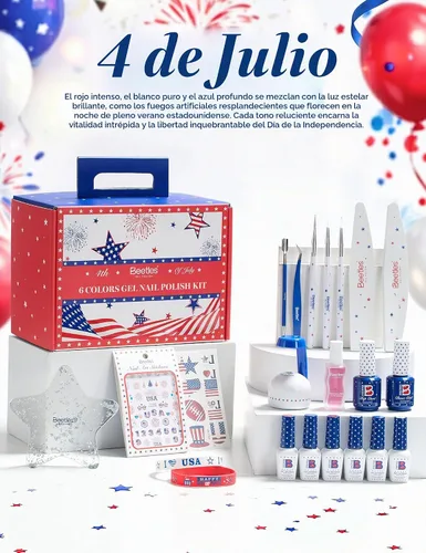 Vista 7 de Beetles - Kit de esmalte de uñas de gel para uñas del 4 de julio con luz UV, 6 colores, rojo, blanco, azul, juego de regalo de uñas para el Día