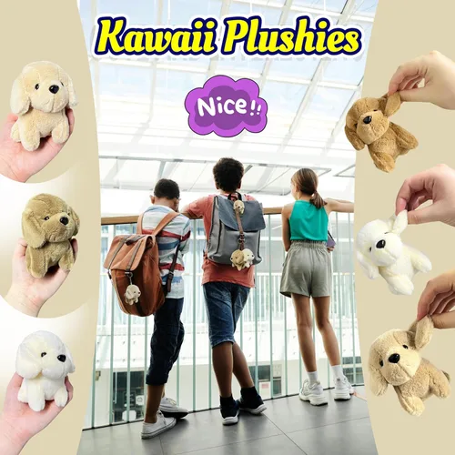 Vista 6 de Animales de peluche de perro marrón, juguetes de peluche Kawaii para niñas y niños, mini juguetes de peluche para perros, peluches lindos, animales