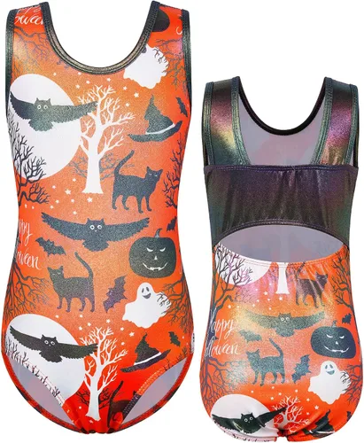 Vista 2 de BAOHULU Leotardos de gimnasia para niñas con pantalones cortos a juego, joyas brillantes, espalda abierta, ropa atlética para niños