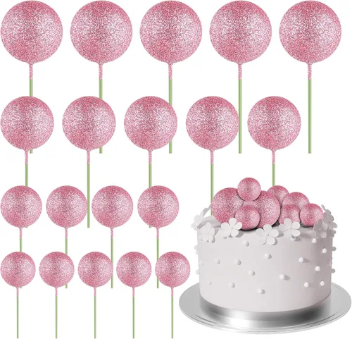 Vista 27 de ASTARON 20 piezas de decoración de bolas para pastel, mini globos, decoraciones de pastel, palos, bolas negras, decoraciones de pastel