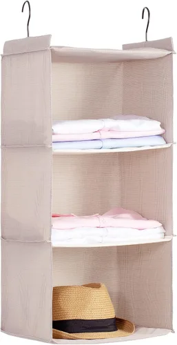 Vista 30 de Organizador colgante para armario y almacenamiento con 3 estantes, estantes colgantes plegables de montaje fácil para guardar ropa, bolsos, zapatos