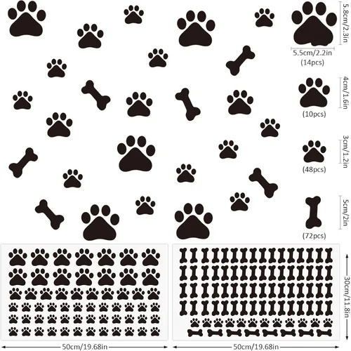 Vista 2 de Epakh 144 calcomanías con estampado de pata de perro y hueso, calcomanías de pared extraíbles de pata de cachorro, decoración de huellas