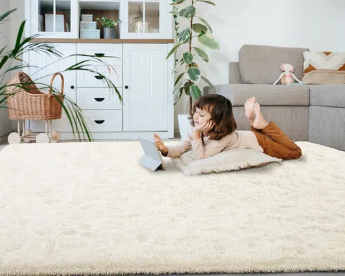 Vista 47 de Softlife Alfombra naranja para dormitorio, alfombra de felpa esponjosa para sala de estar para niñas, alfombra lanuda para niños, alfombra suave