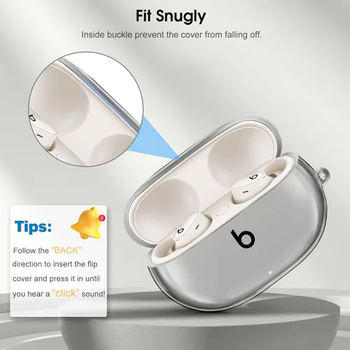 Vista 6 de Fintie Funda transparente para los nuevos Beats Studio Buds + (2023) / Beats Studio Buds 2021, funda protectora antipérdida a prueba de golpes