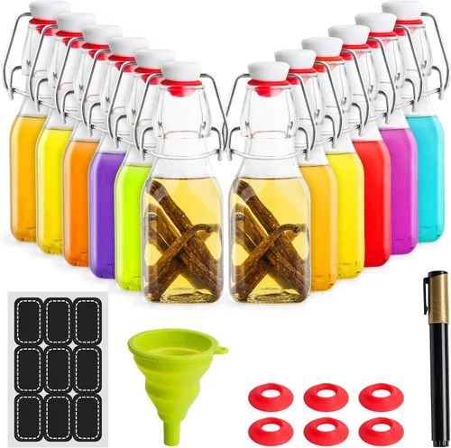 Vista 7 de WILLDAN Paquete de 6 botellas de vidrio con tapa abatible de 4 onzas – Botellas de preparación con tapa abatible para kombucha, kéfir, extracto