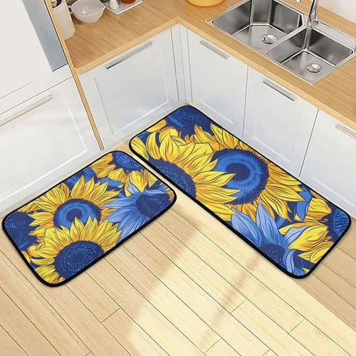 Vista 7 de Juego de 2 tapetes de cocina con rosas rojas, color rojo rosa, suave, antifatiga, juego de tapetes de cocina color negro con flores antideslizantes